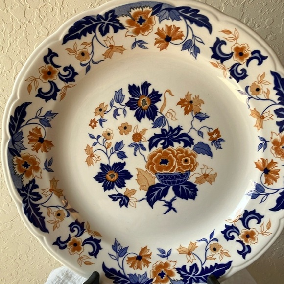 Atkins Ming Flower: Floral Blue & Cream Dinner Plate - Picture 4 of 15